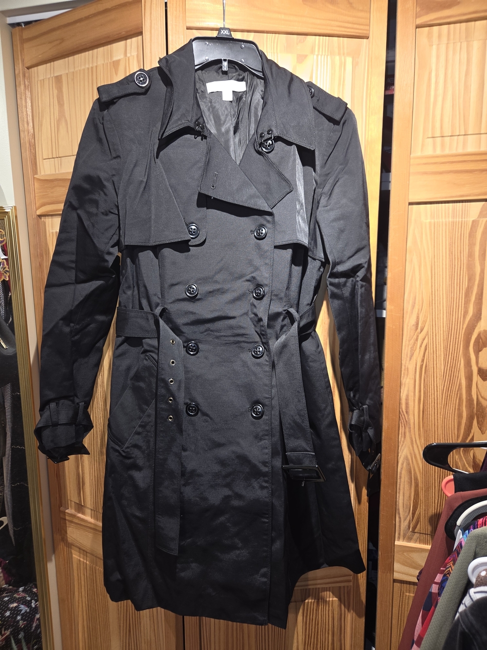 New York & Company Black Lined Knee Length Trench Coat